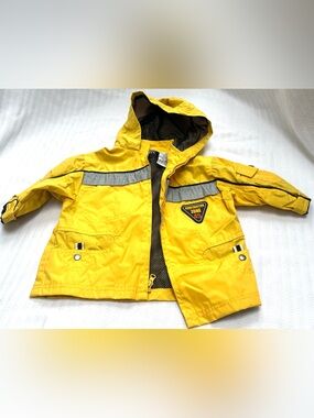 Baby Headquarters Construction Zone Yellow Hooded Raincoat Jacket zip and flap